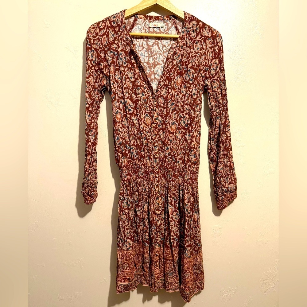 FAHERTY | Montara Long Sleeve Dress Merlot Bordeaux Floral Dress Women’s Size XS - Picture 2 of 15